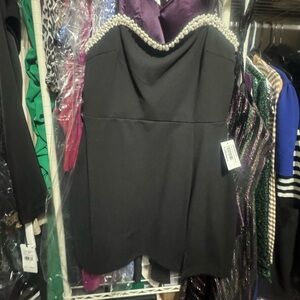 B Darlin Black Mini Dress with Pearl Trim